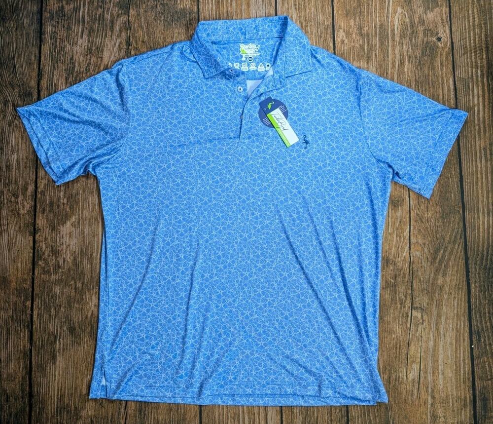 Tailorbyrd Golf Polo Mens XXL Blue Floral Print Performance Stretch SPF 30 NWT